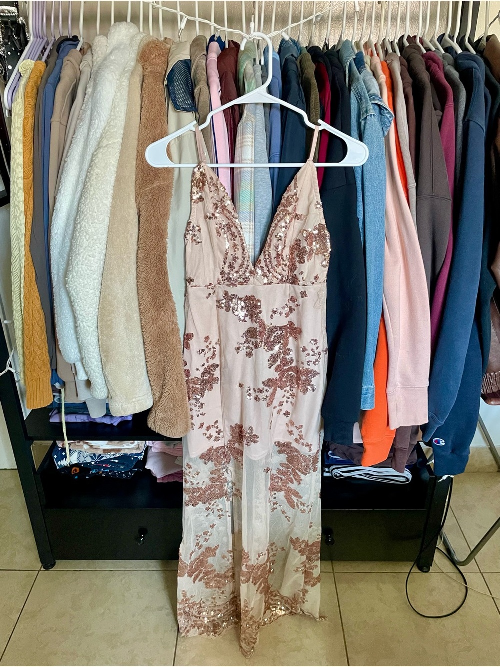 Sequin Embellished Blush Maxi Dress